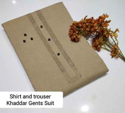 Men's unstitched khaddar embrioded suit